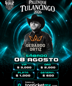 Gerardo Ortiz en Tulancingo 8 AGOSTO 2026 | Boletos Palenque